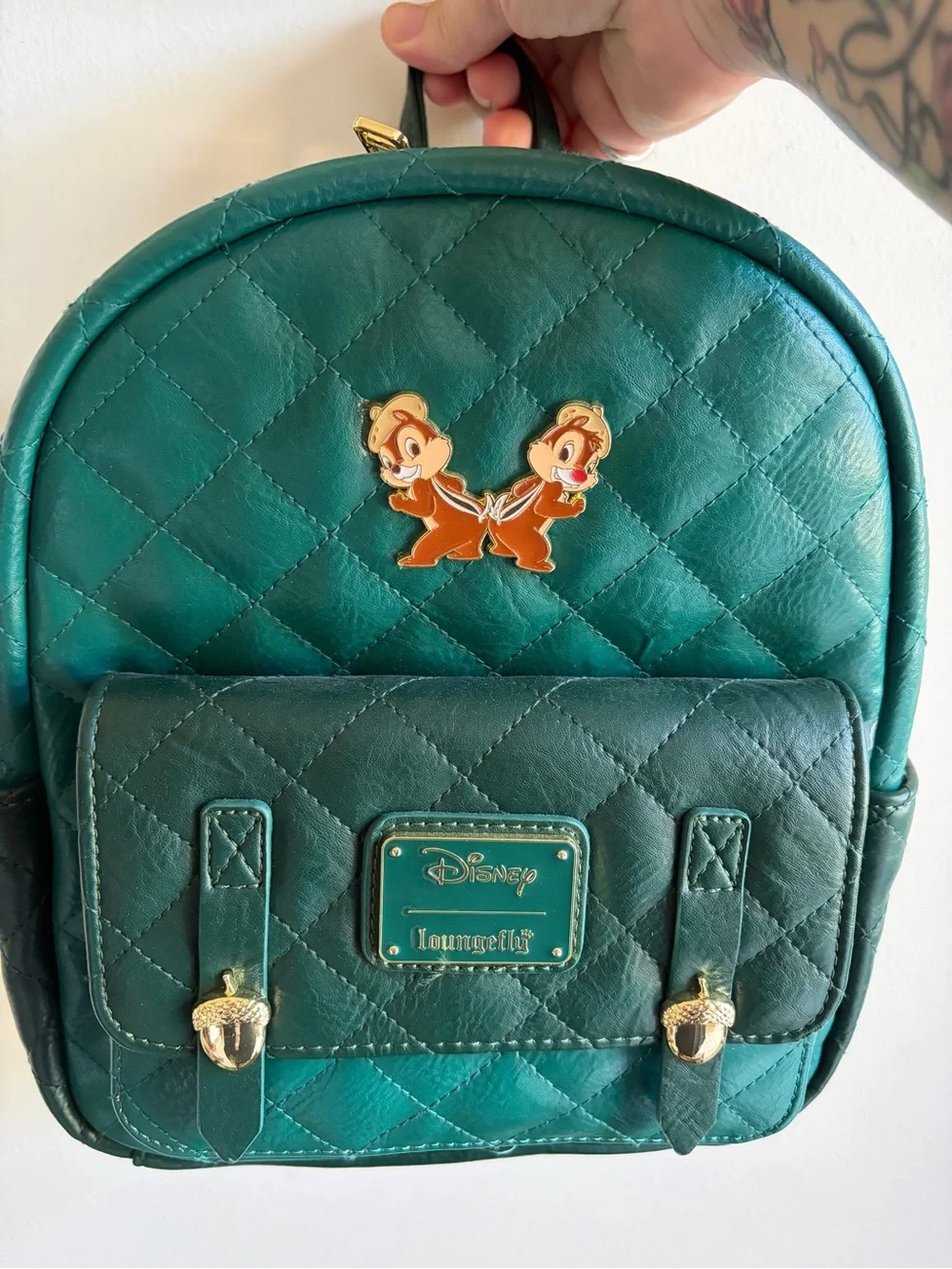 Loungefly Teal Quilted Mini Backpack with Chip & Dale Pin